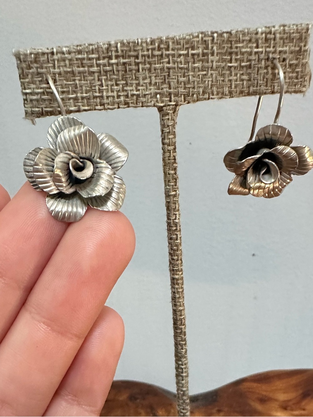 Sterling Silver Flower Dangle Earrings, Boho, Hippie, Anthropology, Johnny Was